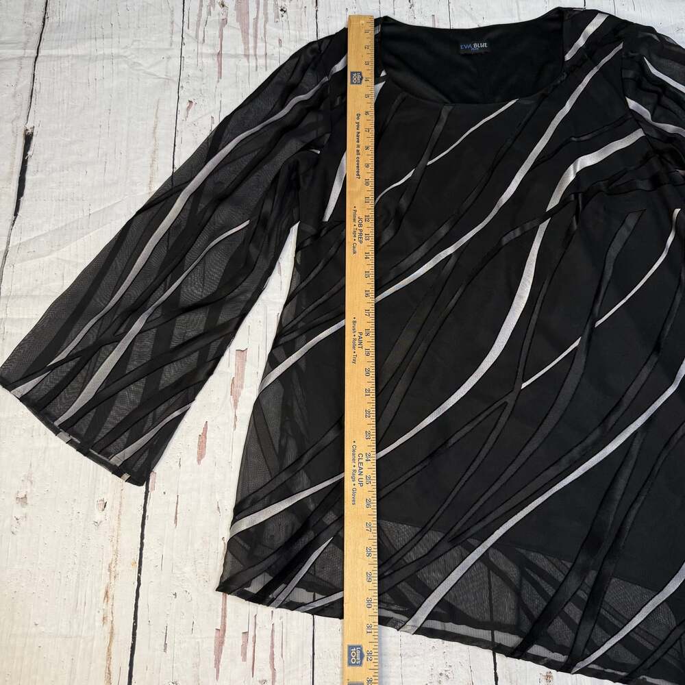 Eva Blue Plus Black Sheer Overlay Blouse Asymmetrical Hem Size L - Picture 6 of 7